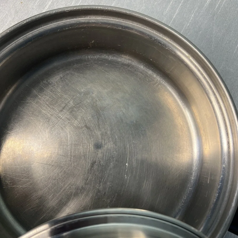 7pc Prudential Ware Tri-Clad Stainless Pans Skillet Double Boiler / Steamer Lids